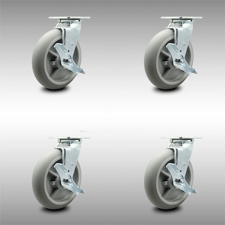 Service Caster 8 Inch SS Thermoplastic Rubber Caster Set with Roller Bearings&Brake/Swivel Lock SCC-SS30S820-TPRRD-TLB-BSL-4